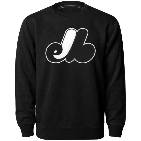 Montreal Expos MLB Bulletin Men's Black Twill Logo Shadow Express Crew Sweater