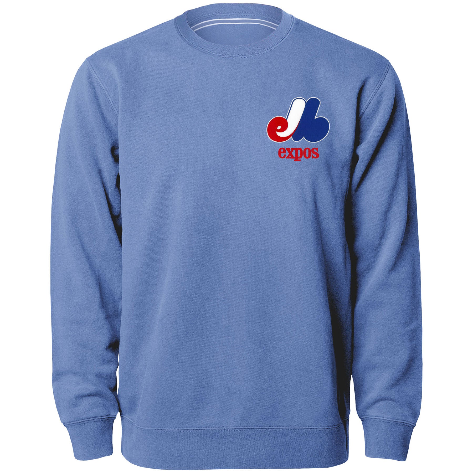 Montreal Expos MLB Bulletin Men's Light Blue Twill Applique Home Field Crew Sweater