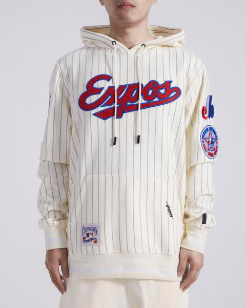 Montreal Expos MLB Pro Standard Men's Cream Pinstripe Cooperstown Pullover Hoodie