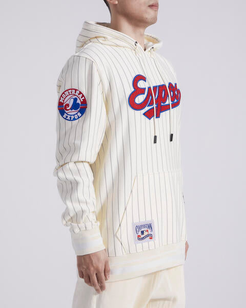 Montreal Expos MLB Pro Standard Men's Cream Pinstripe Cooperstown Pullover Hoodie