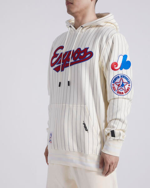 Montreal Expos MLB Pro Standard Men's Cream Pinstripe Cooperstown Pullover Hoodie