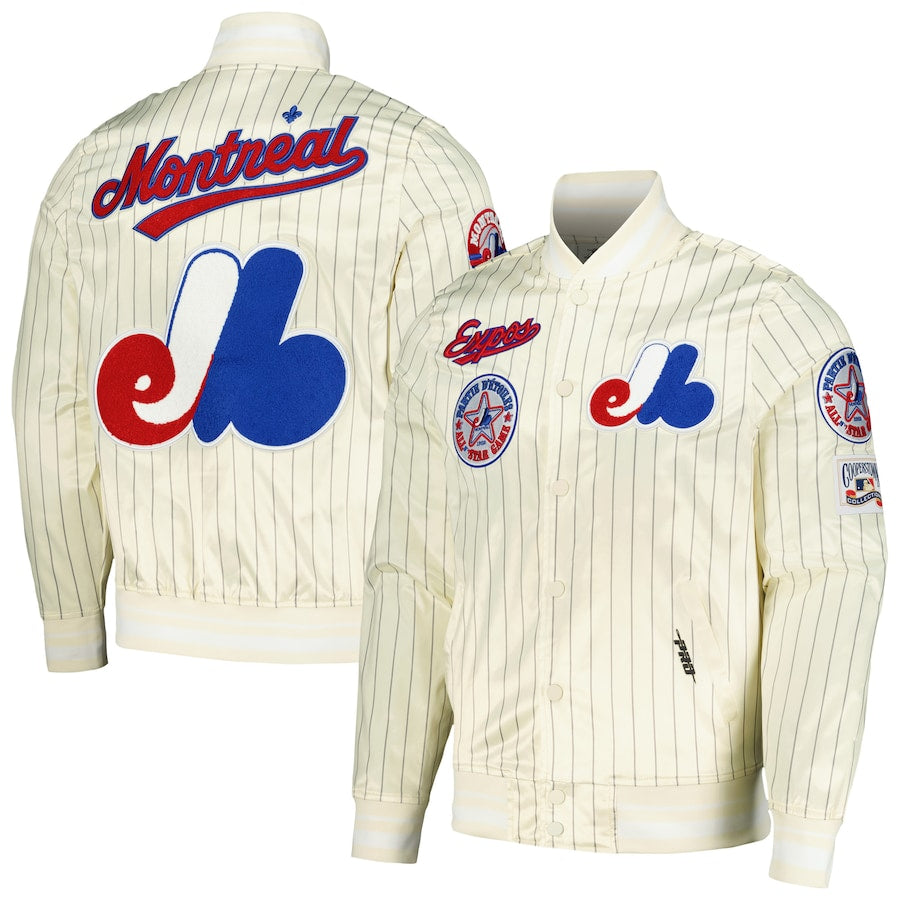 Montreal Expos MLB Pro Standard Men's Off-White Cooperstown Pinstripe Satin Jacket