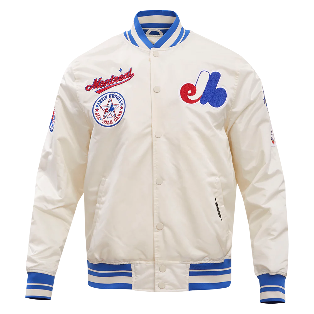 Veste en satin côtelé Cooperstown blanc cassé pour homme des Expos de Montréal MLB Pro Standard