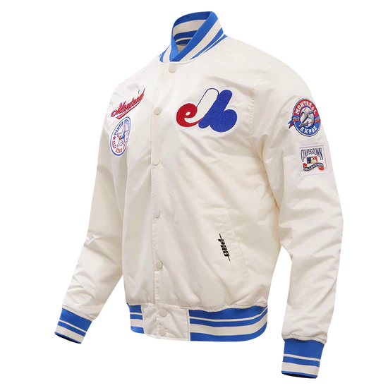 Veste en satin côtelé Cooperstown blanc cassé pour homme des Expos de Montréal MLB Pro Standard