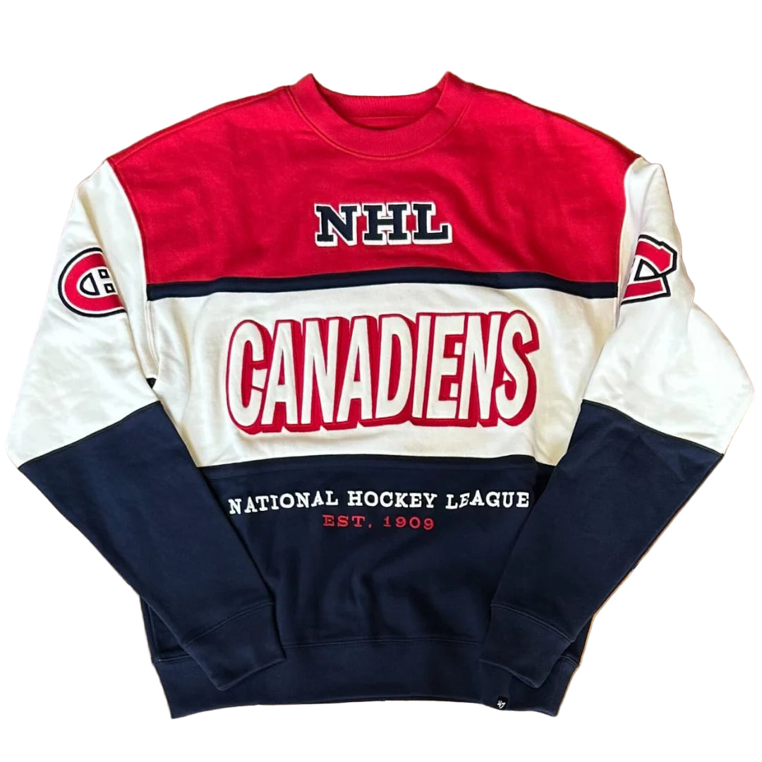 Montreal Canadiens NHL 47 Brand Men's Red/Navy Breeze Maximalist Crew Sweater