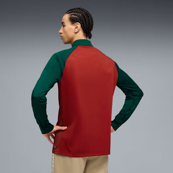 Maillot à manches longues 1/4 zippé Puma rouge de l'équipe nationale du Maroc pour homme