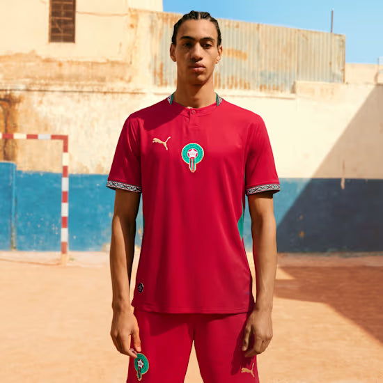 Maillot domicile authentique rouge Puma Homme FIFA 2026 de l'équipe nationale du Maroc