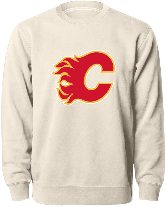 Calgary Flames NHL Bulletin Men's Natural Twill Logo Express Crew Sweater
