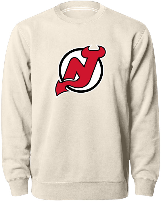 New Jersey Devils NHL Bulletin Men's Natural Twill Logo Express Crew Sweater