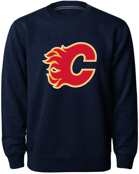 Calgary Flames NHL Bulletin Men's Navy Twill Logo Express Crew Sweater