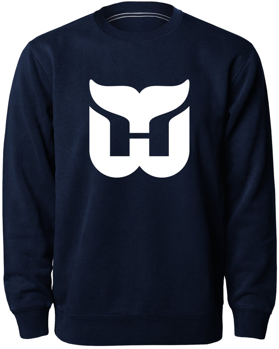 Hartford Whalers NHL Bulletin Men's Navy Twill Logo Express Crew Sweater