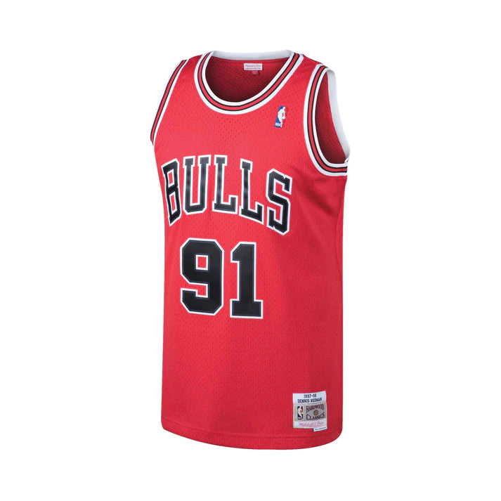 Dennis Rodman Chicago Bulls NBA Mitchell & Ness Maillot Swingman Hardwood Classics rouge 1997-98 pour homme