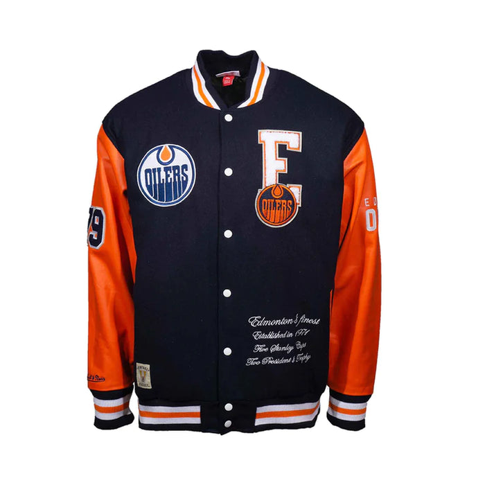 Edmonton Oilers NHL Mitchell & Ness Men’s Blue/Orange Varsity Jacket