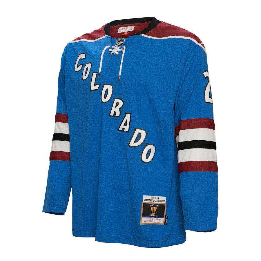 Maillot de joueur authentique Mitchell &amp; Ness Blue Line 2013 de la LNH pour homme de l'Avalanche du Colorado Nathan MacKinnon