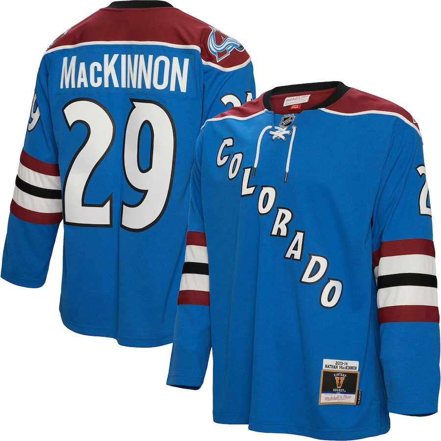 Maillot de joueur authentique Mitchell &amp; Ness Blue Line 2013 de la LNH pour homme de l'Avalanche du Colorado Nathan MacKinnon