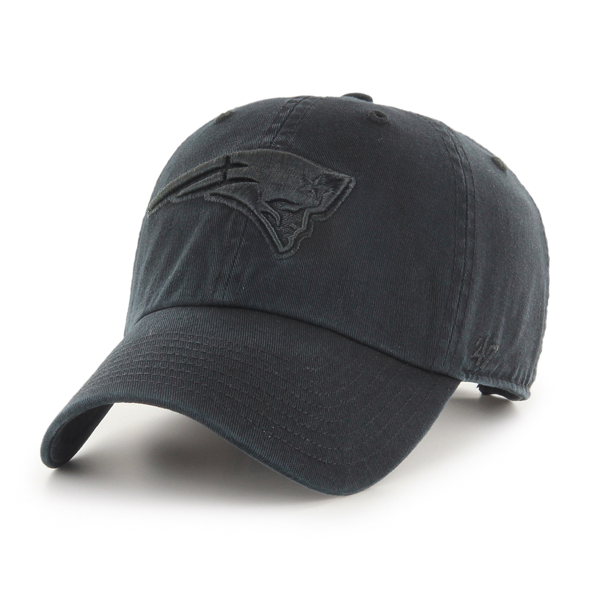 New England Patriots NFL 47 Brand Casquette réglable de nettoyage noir sur noir pour hommes