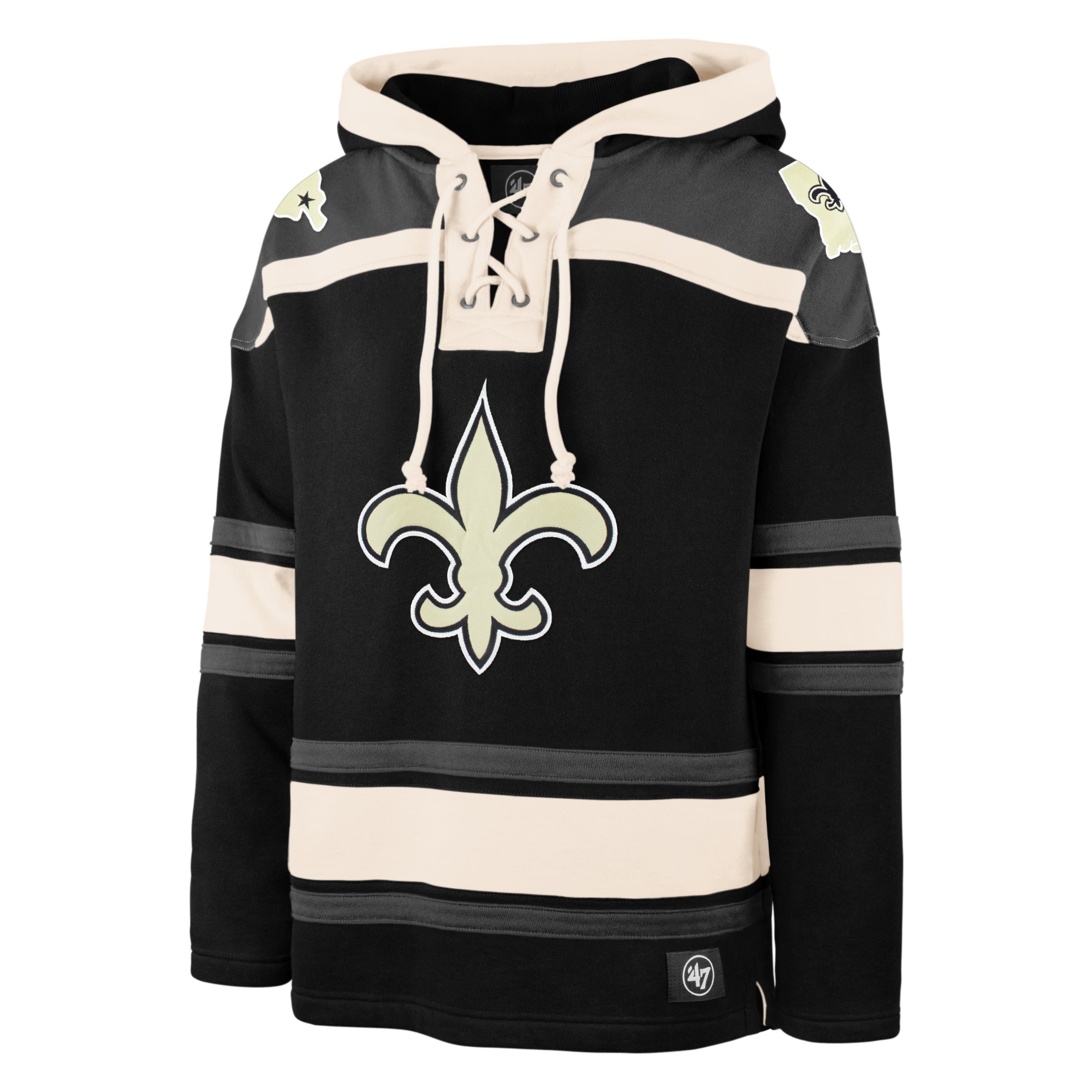 New Orleans Saints NFL 47 Brand Men's Black Heavyweight Lacer Hoodie