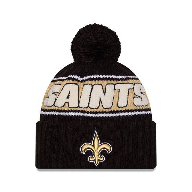 New Orleans Saints NFL New Era Men's Black 2024 Sideline Sport Knit Pom Hat