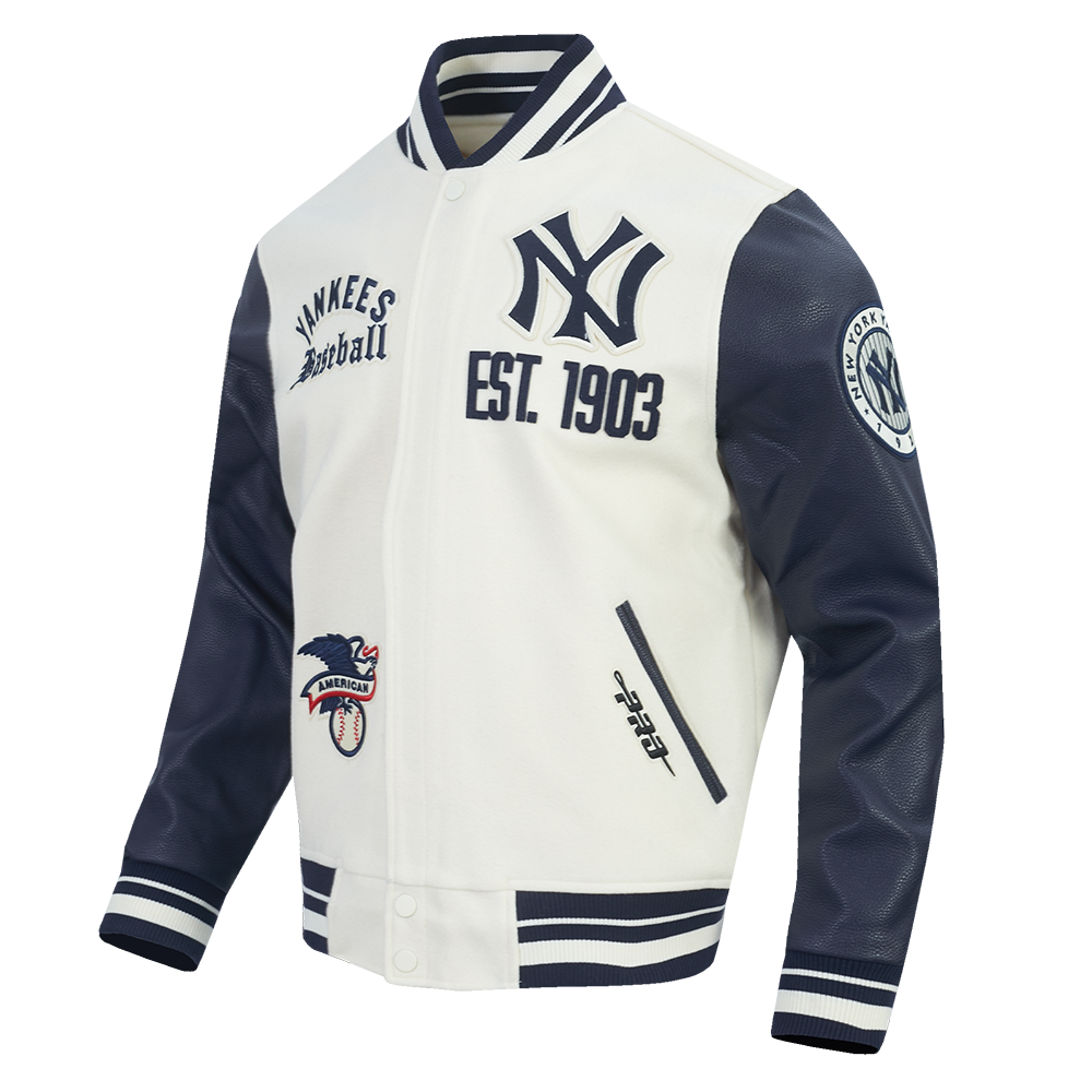 New York Yankees MLB Pro Standard Men's Eggshell/Navy Modern Originals Rib Wool Varsity Jacket
