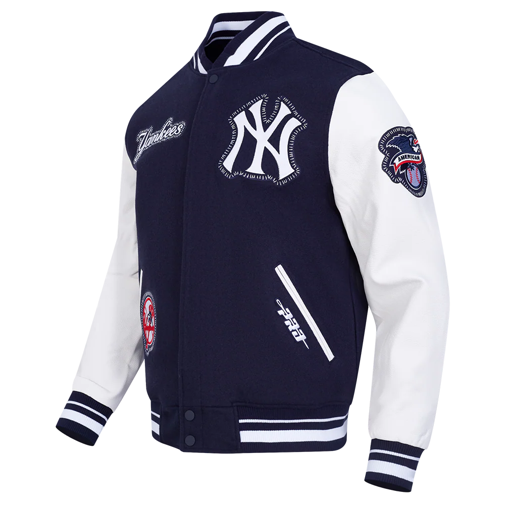 Veste universitaire en laine côtelée marine New York Yankees MLB Pro Standard pour homme, à surpiqûres apparentes.