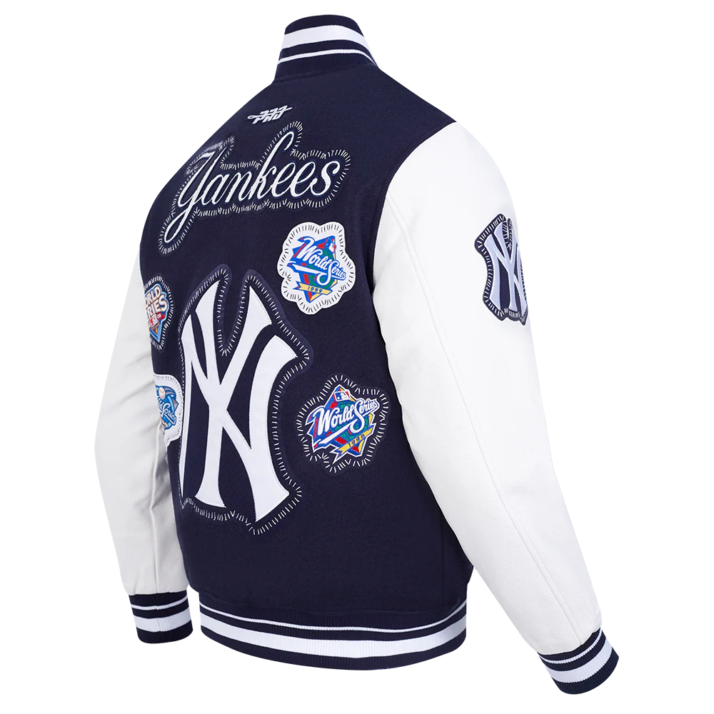 Veste universitaire en laine côtelée marine New York Yankees MLB Pro Standard pour homme, à surpiqûres apparentes.
