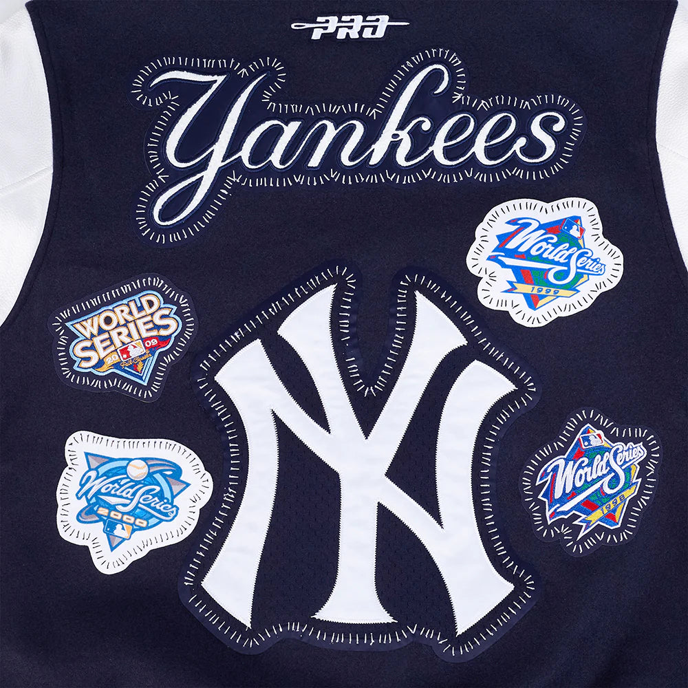 Veste universitaire en laine côtelée marine New York Yankees MLB Pro Standard pour homme, à surpiqûres apparentes.