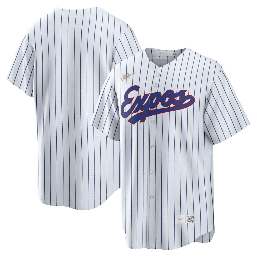 Montreal Expos MLB Nike Men's White Cooperstown Pinstripe Replica Jersey