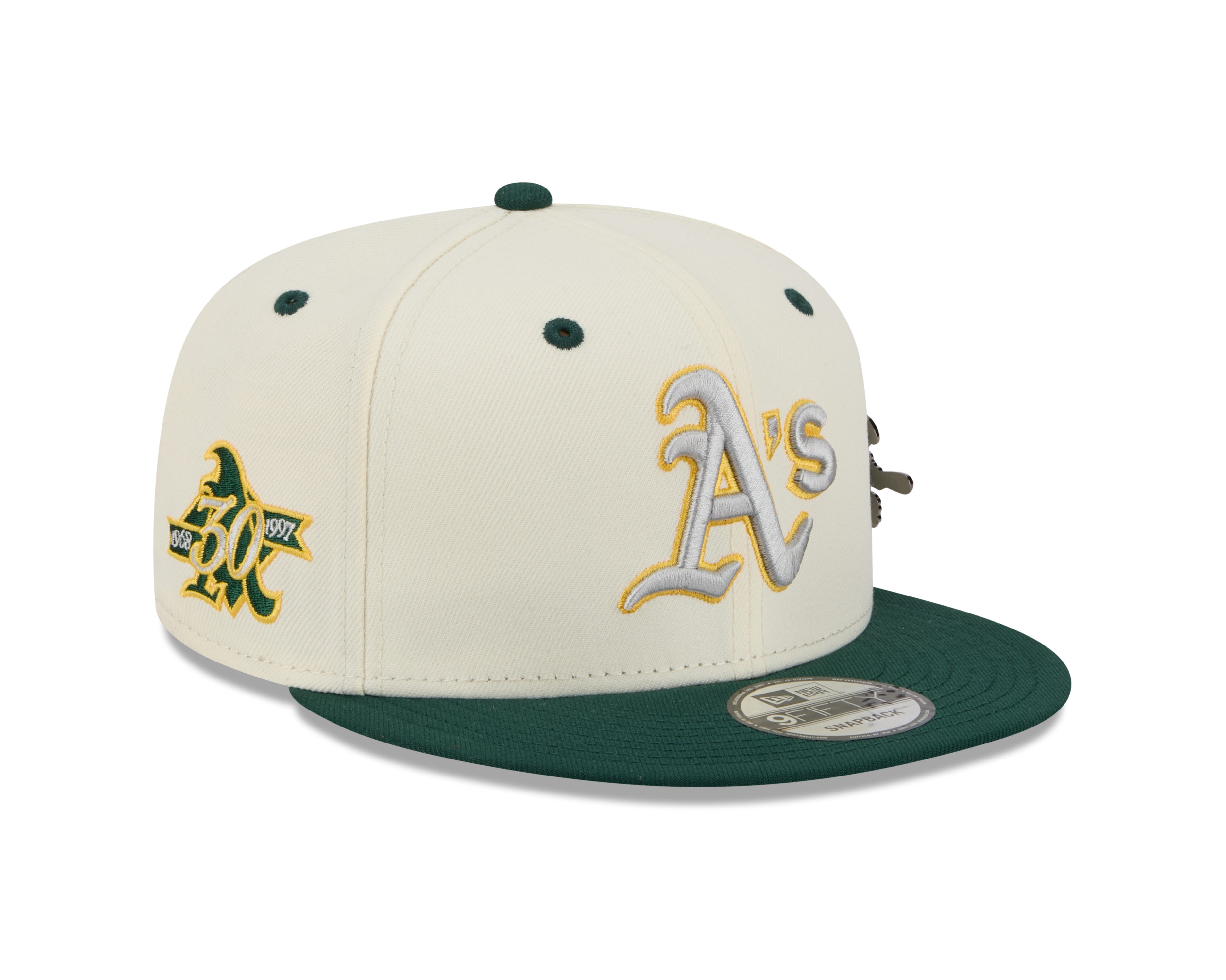 Oakland Athletics MLB New Era Men's Cream/Green 9Fifty Mascot Pin Snapback