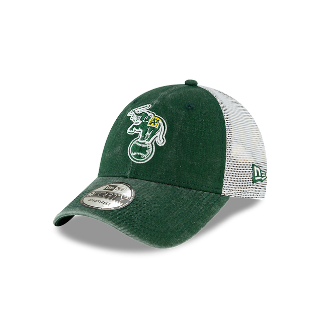 Oakland Athletics MLB New Era Casquette ajustable verte 9Forty Cooperstown Washed Trucker pour hommes