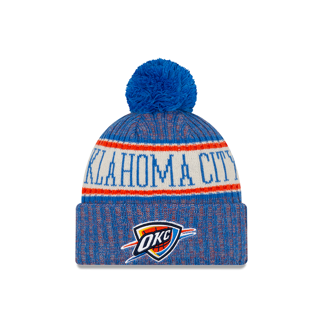 Bonnet tricoté bleu à pompon pour homme NBA Oklahoma City Thunder de New Era