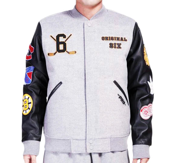 Original Six NHL Pro Standard Men's Grey/Black Varsity Jacket