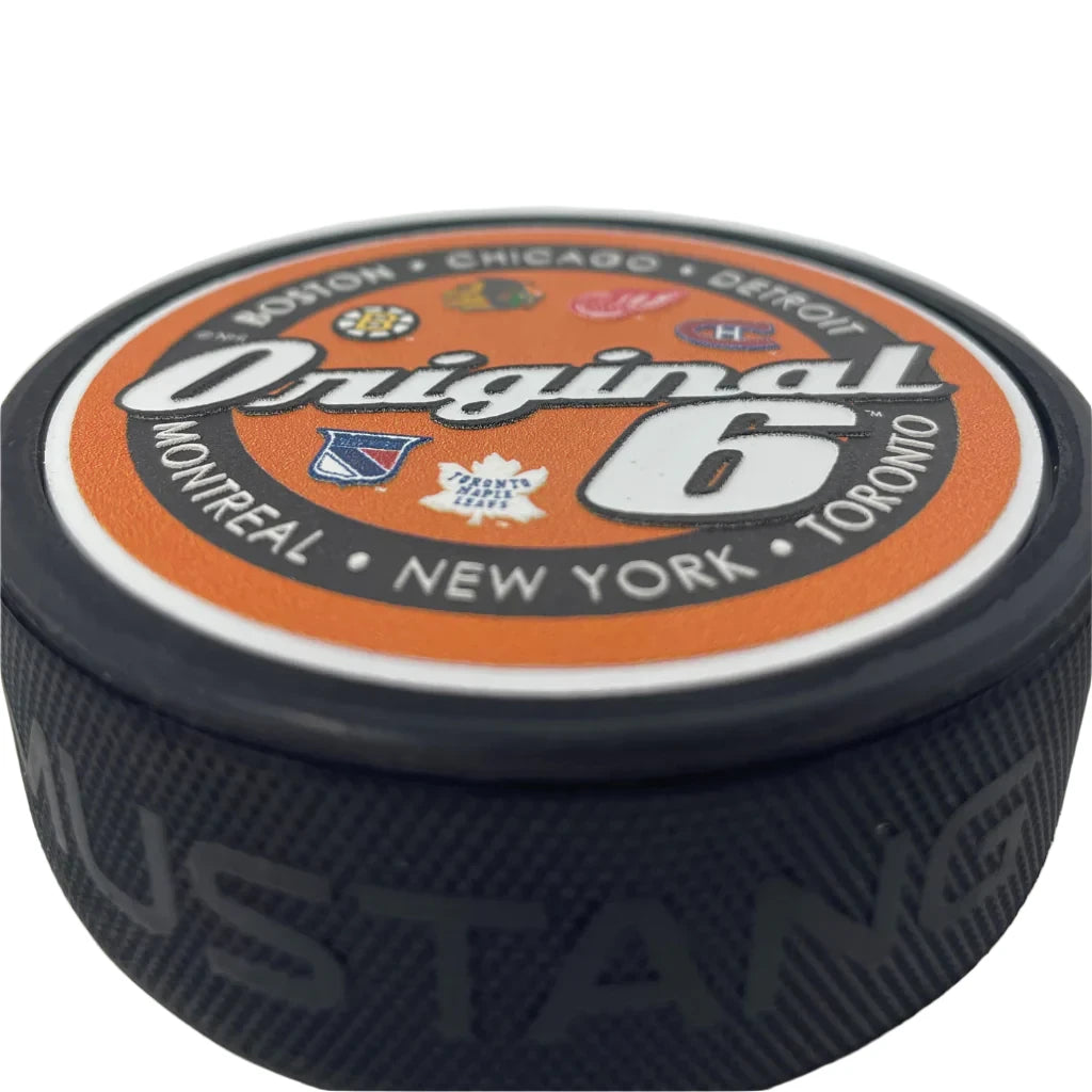 Original Six NHL Script Textured Hockey Puck