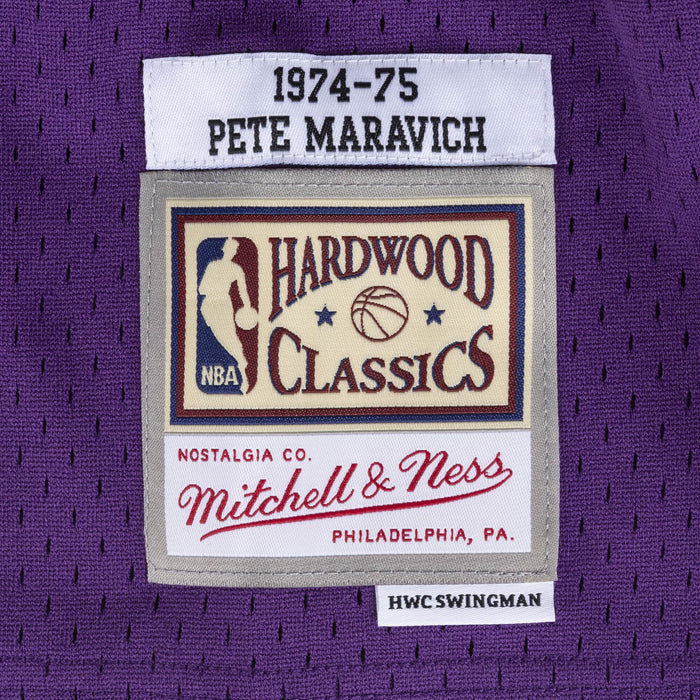 Pete Maravich New Orleans Jazz NBA Mitchell & Ness Men's Purple 1974-75 Hardwood Classics Swingman Jersey