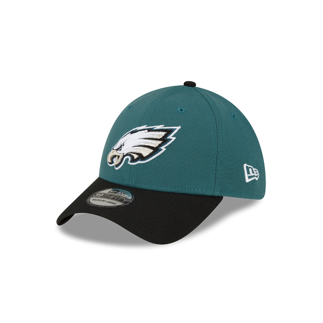 Philadelphia Eagles NFL New Era Casquette extensible classique 39Thirty Team pour hommes, noir/vert minuit