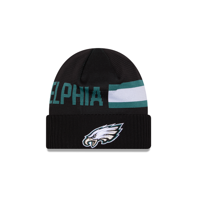 Casquette en tricot technique Sideline 2024 noire pour homme des Philadelphia Eagles NFL New Era