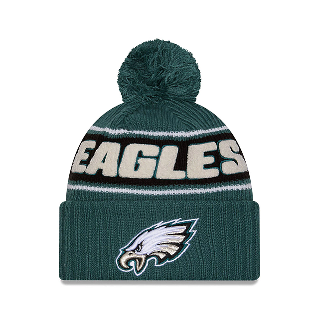 Philadelphia Eagles NFL New Era Men's Green 2024 Sideline Sport Knit Pom Hat