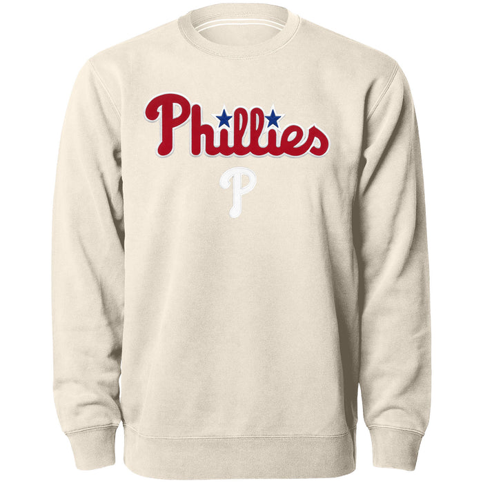 Philadelphia Phillies MLB Bulletin Men's Natural Twill Applique Home Field Crew Sweater
