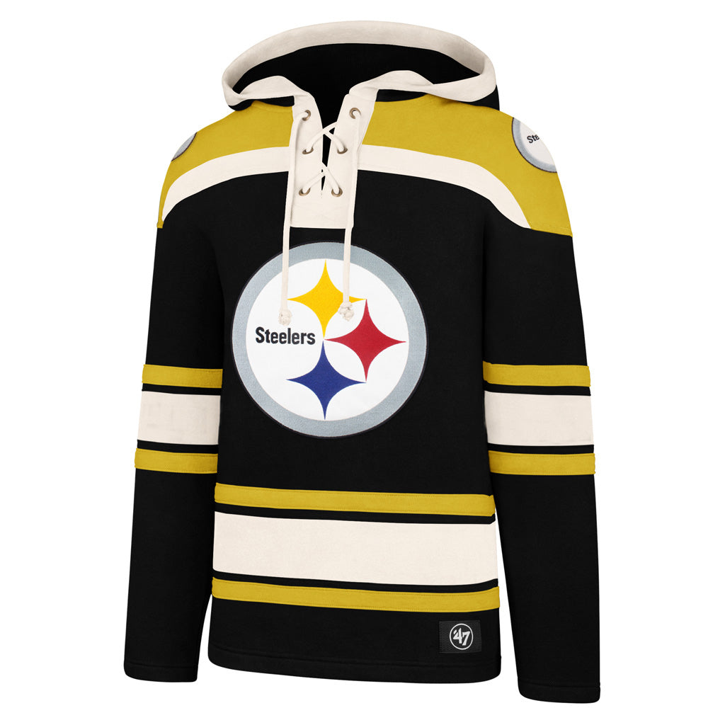 Pittsburgh Steelers NFL 47 Brand Sweat à capuche noir épais Lacer pour hommes