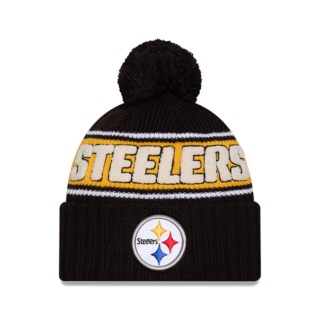 Casquette de sport en tricot à pompon NFL New Era pour homme Pittsburgh Steelers 2024 noir