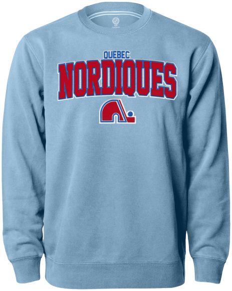 Quebec Nordiques NHL Bulletin Men's Light Blue Twill Arch Logo Crew Sweater