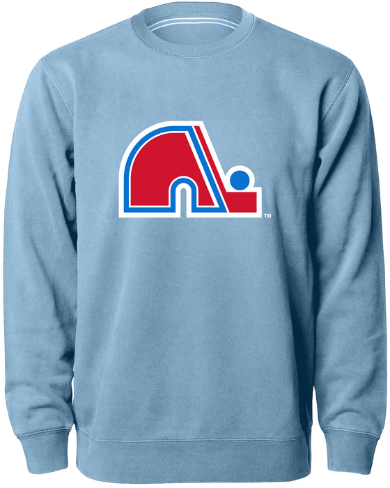 Quebec Nordiques NHL Bulletin Men's Light Blue Twill Logo Express Crew Sweater