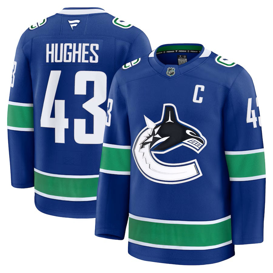 Quinn Hughes Vancouver Canucks NHL Fanatics Branded Men's Royal Blue Premium Jersey