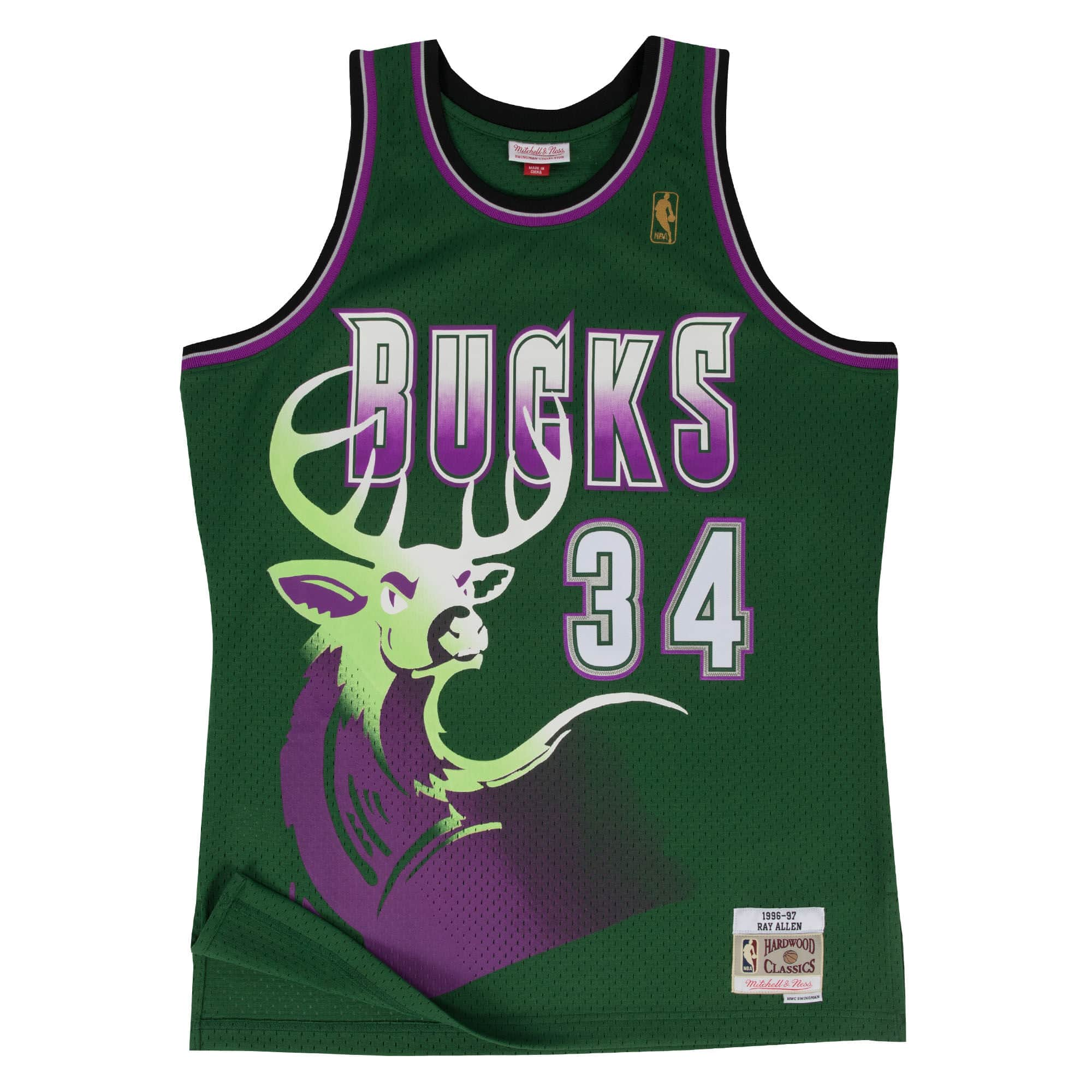 Ray Allen Milwaukee Bucks NBA Mitchell & Ness Homme Vert 1996-97 Alternate Hardwood Classics Swingman Maillot