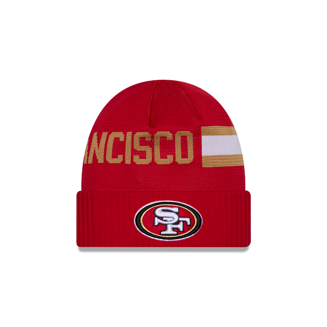 Bonnet tricoté technique rouge 2024 Sideline NFL New Era pour homme des 49ers de San Francisco