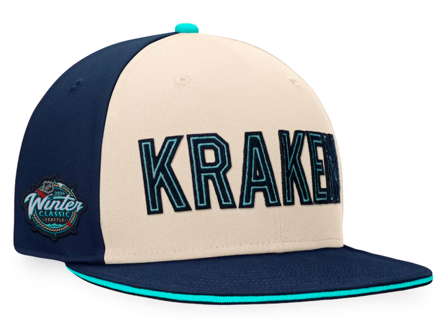 Seattle Kraken NHL Fanatics Branded Casquette Snapback Classique d'Hiver 2024 Crème/Bleu Profond pour Homme