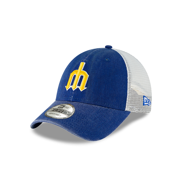 Seattle Mariners MLB New Era Men's Blue 9Forty Cooperstown Washed Trucker Adjustable Hat
