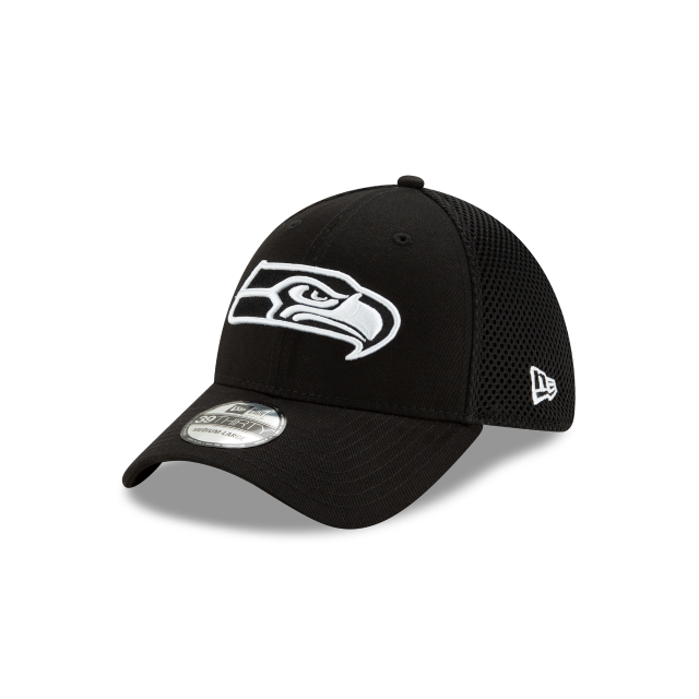 Seattle Seahawks NFL New Era Casquette noire/blanche 39Thirty Neo Stretch Fit pour hommes