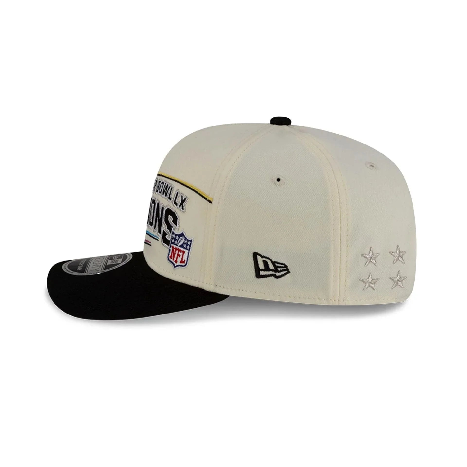 Casquette snapback extensible Seattle Seahawks NFL New Era pour homme, couleur crème, modèle 9SEVENTY Super Bowl LX Champions.