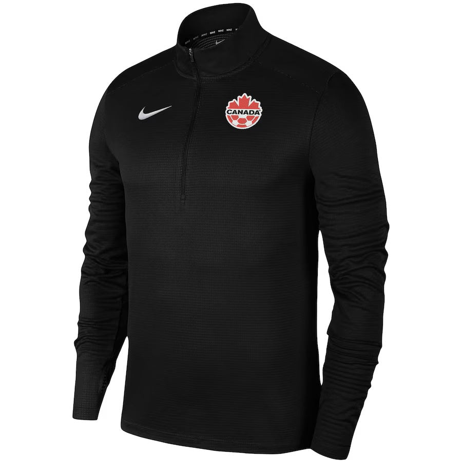 Canada Soccer FIFA Nike Maillot noir à manches longues Pacer avec fermeture éclair 1/4 pour hommes