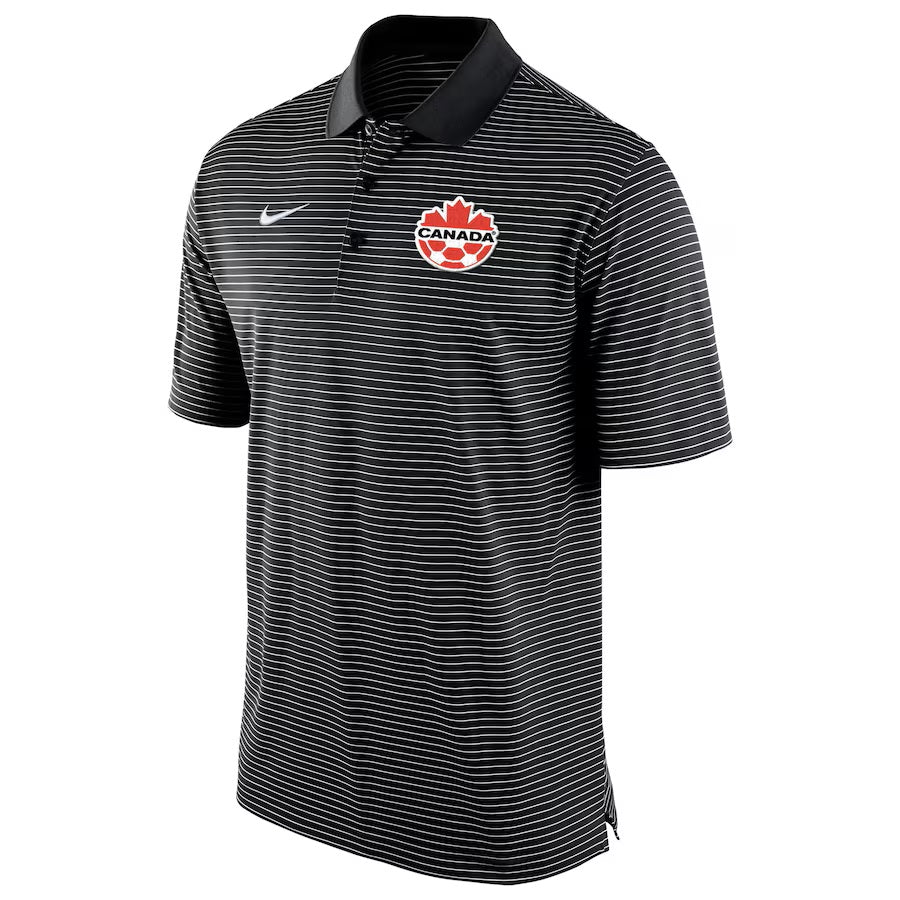 Canada Soccer FIFA Nike T-shirt polo noir à rayures Stadium pour hommes